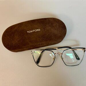 Tom Ford Black and Gold Metallic Geometric Women's Glasses FT5574